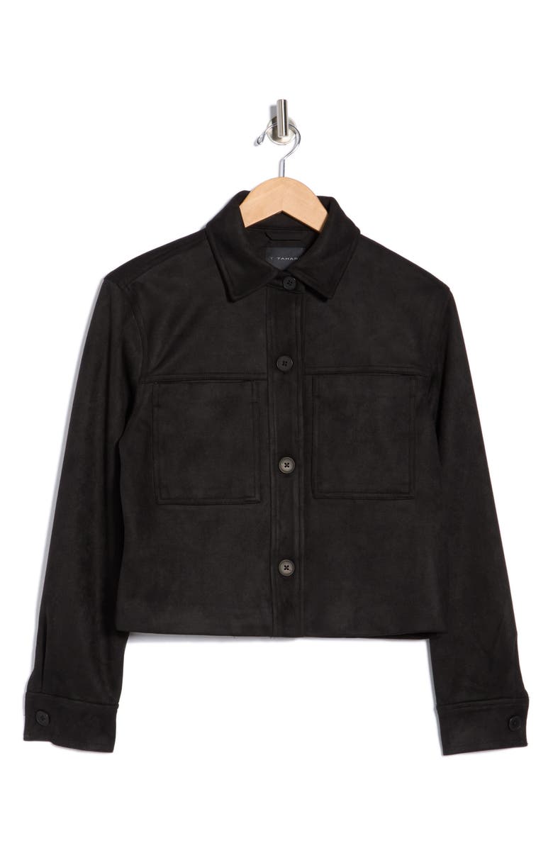 T Tahari Crop Faux Suede Jacket, Alternate, color, Black