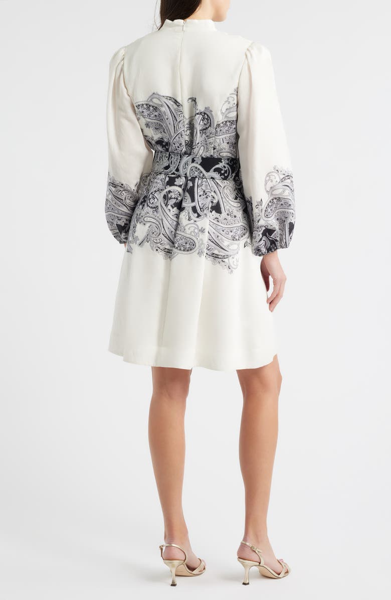 Tahari ASL Border Print Belted Long Sleeve Dress, Alternate, color, Ivory Fern