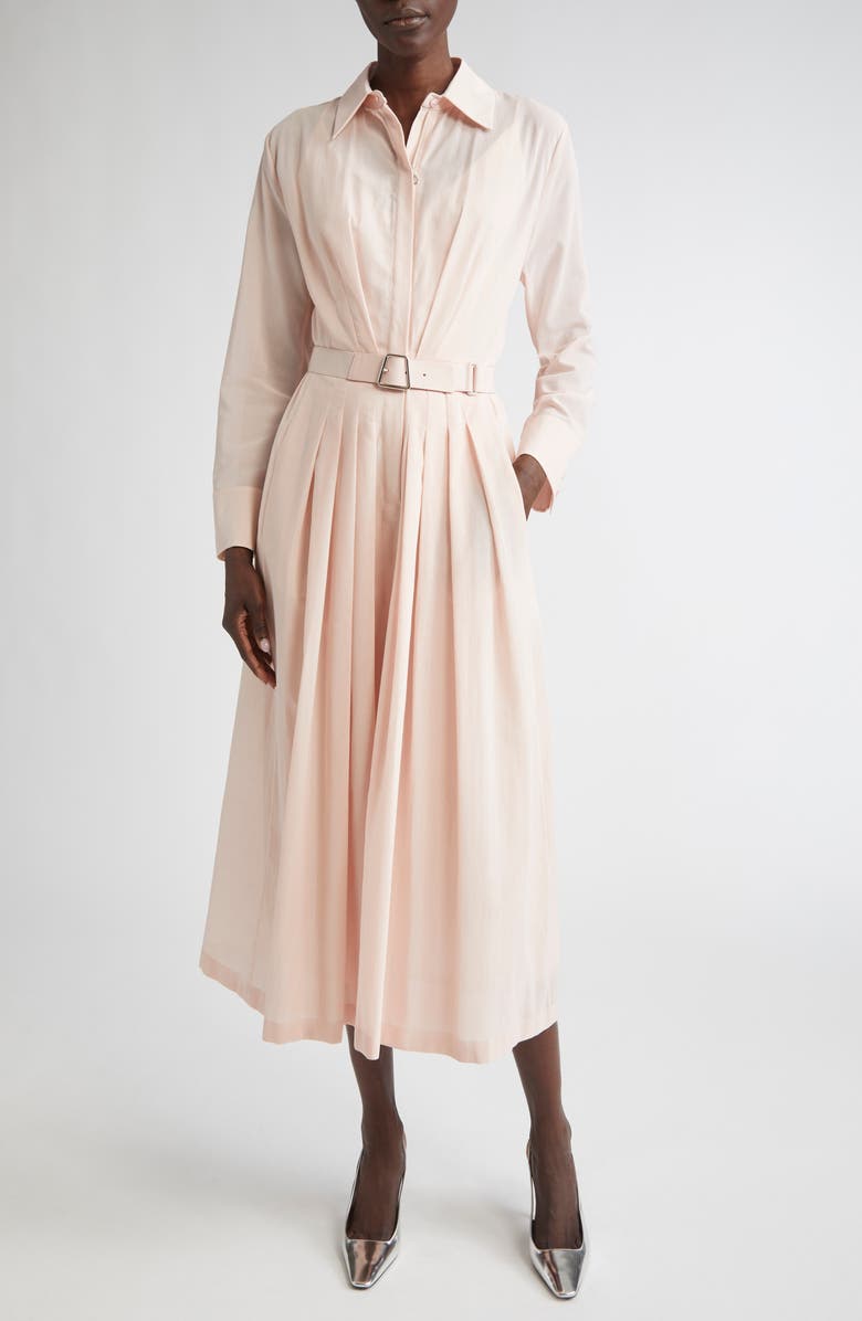 Akris Long Sleeve Cotton Voile Belted ShirtDress, Main, color, Pale Pink