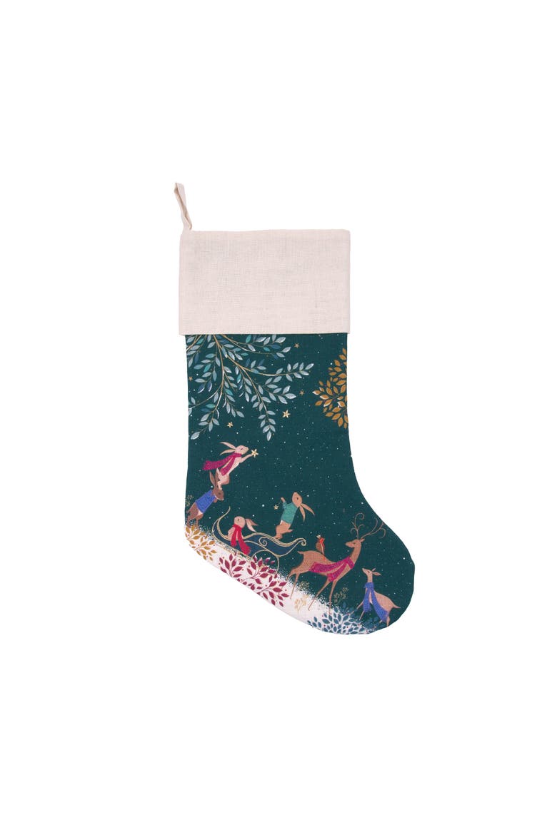 Rabbit Sleigh Christmas Stocking, Main, color, Green
