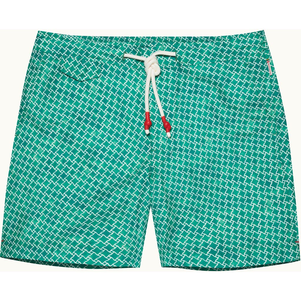 Orlebar Brown Standard Printed Mid-length Drawcord Swim Shorts In Caddie Green