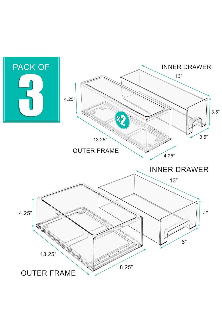 Set of 3 Fridge Organizer Drawers, Alternate, color, NO COLOR