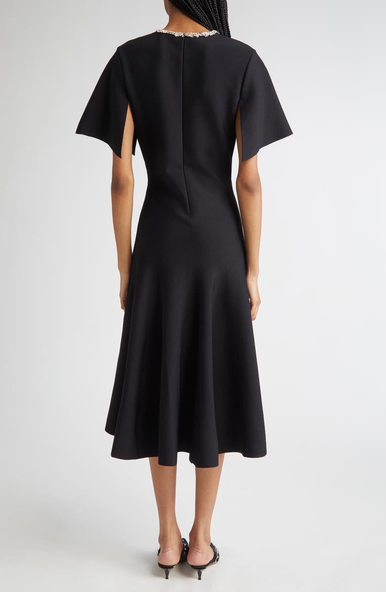 McQueen Crystal Embellished Split Sleeve Midi Dress, Alternate, color, Black/ Crystal