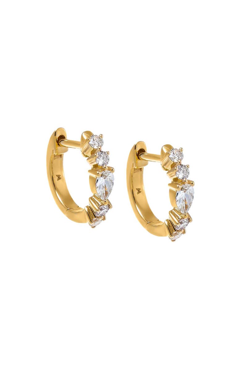 BY ADINA EDEN Diamond Pear & Solitaire Huggie Earring 14K, Main, color, 14K Gold