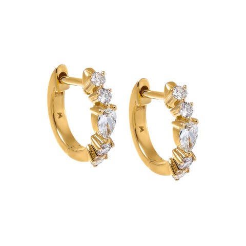Diamond Pear & Solitaire Huggie Earring 14K