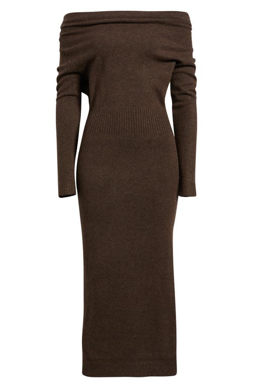 Astr The Label Jada Asymmetric Off The Shoulder Long Sleeve Midi Dress In Brown