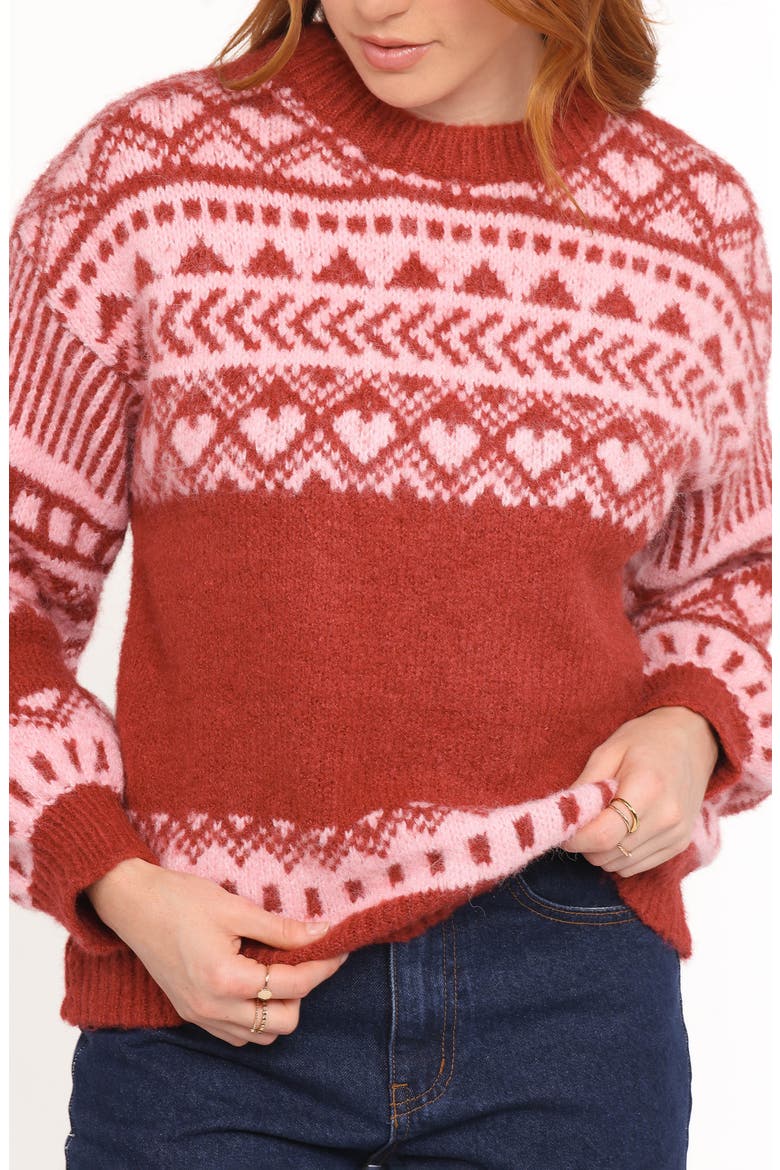 Zinnia Fair Isle Crewneck Sweater, Alternate, color, RED