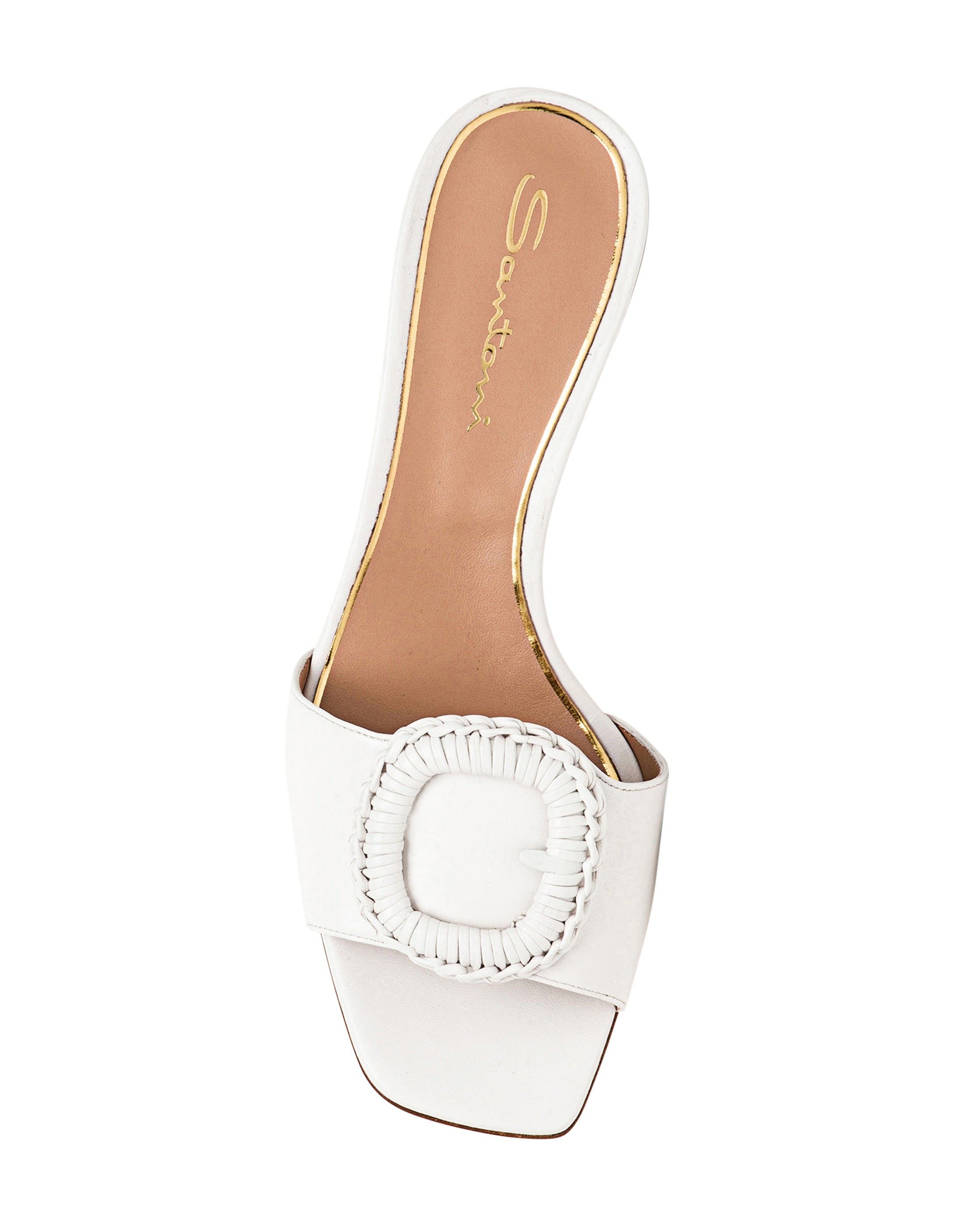 Santoni Women's leather mid-heel sandal, Alternate, color, White