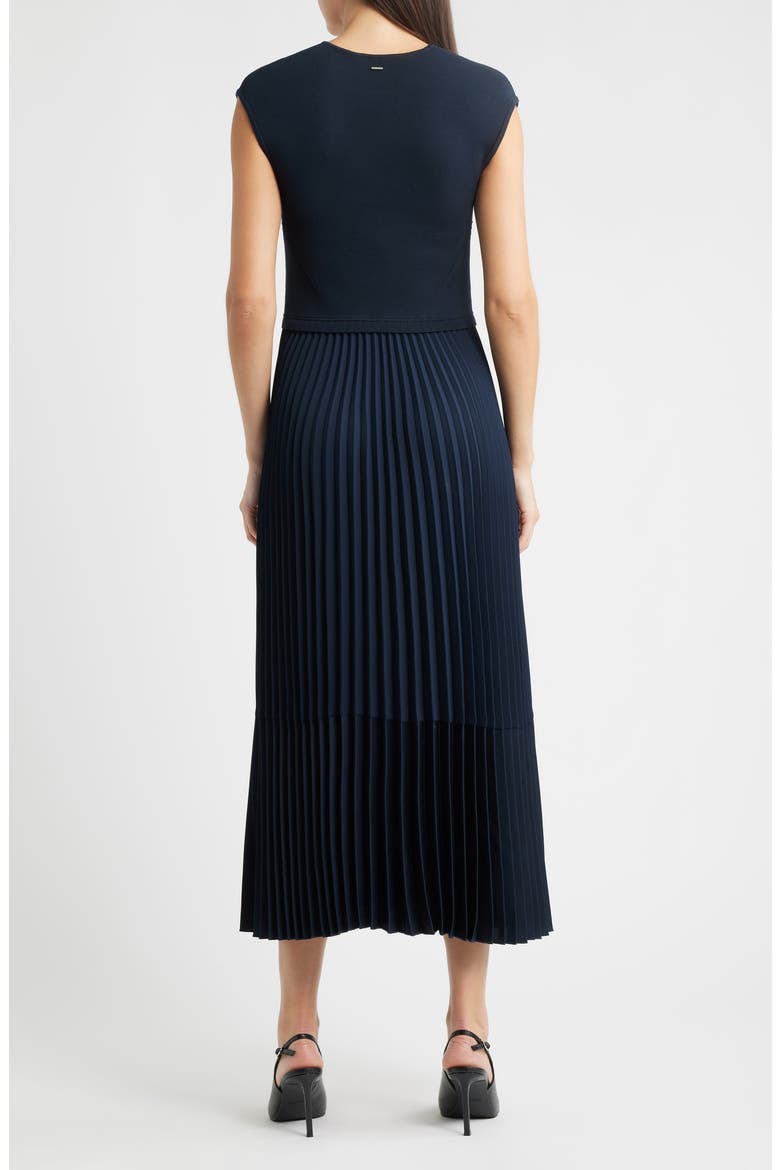 Flissani Pleated Mixed Media A-Line Dress, Alternate, color, DK BU