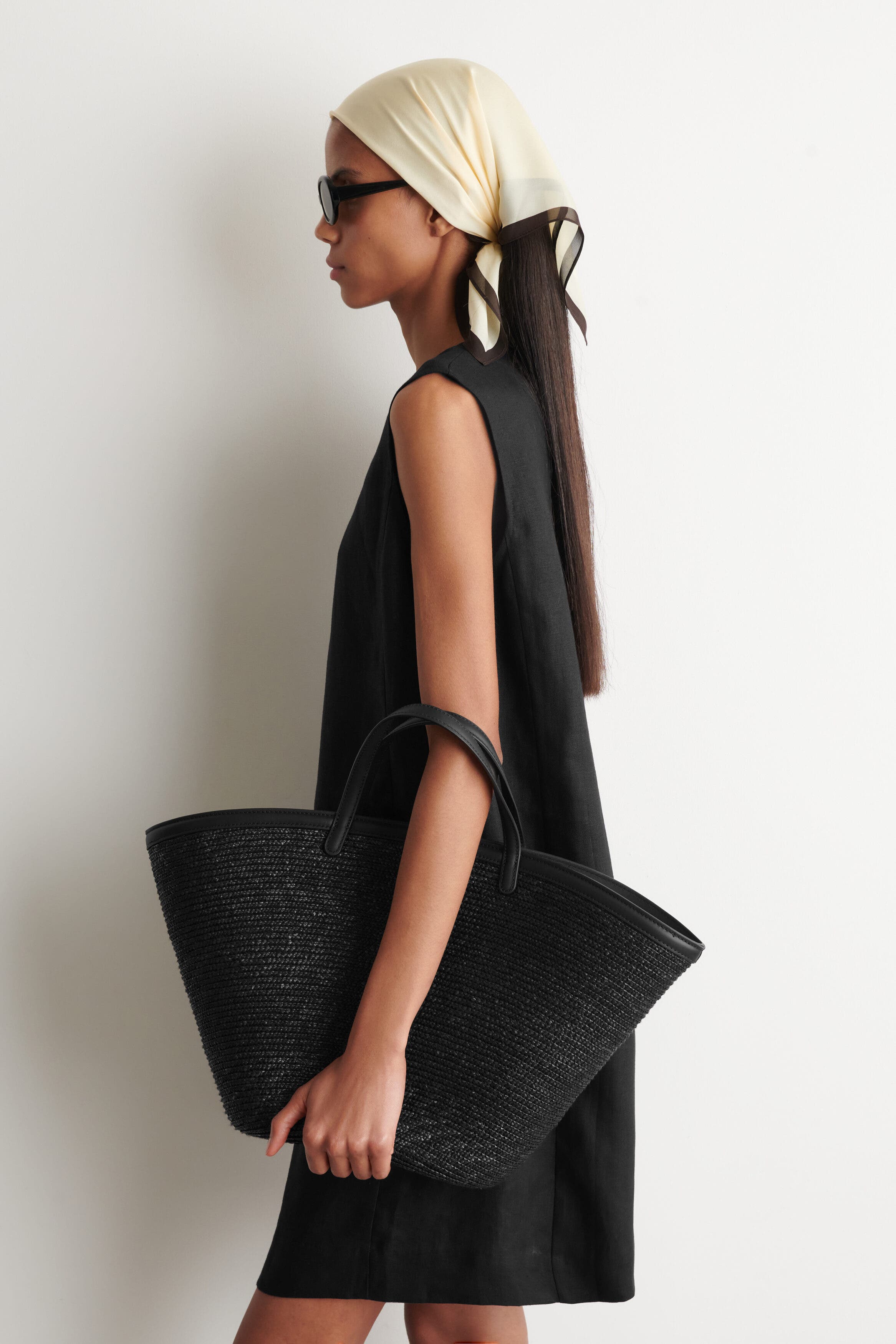 COS Saltwater Tote Bag - Straw, Alternate, color, Black
