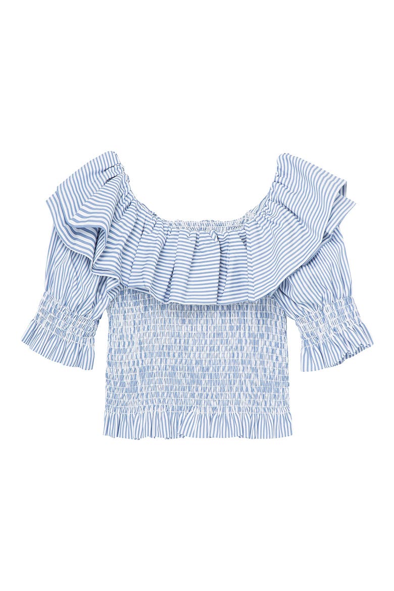 Kids' Smocked Ruffle Detail Top, Alternate, color, STRIPE