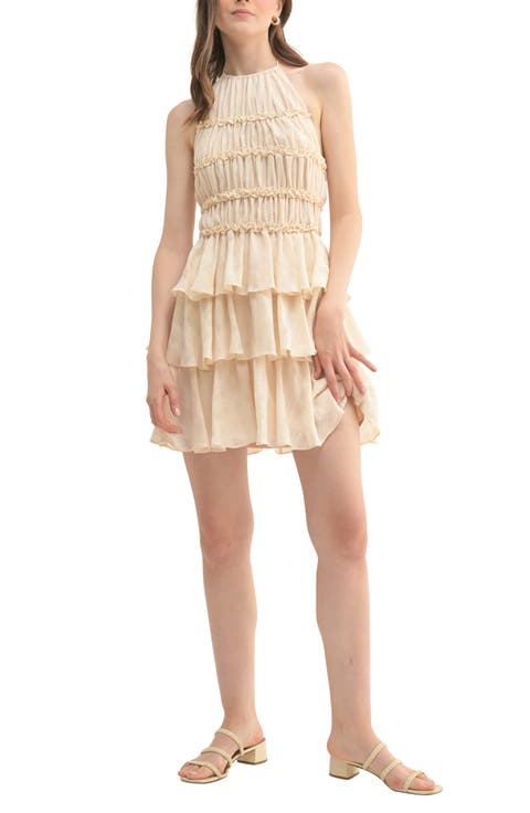 Halter Neck Ruffle Tiered Minidress