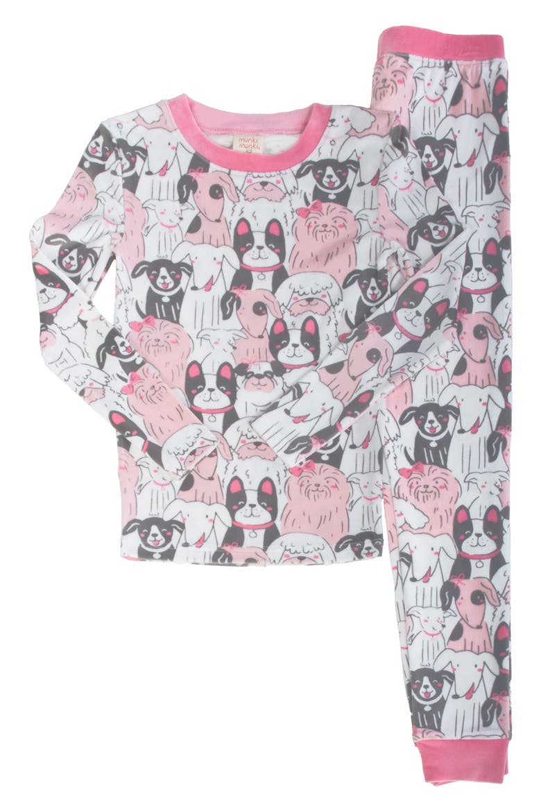 Kids' Puppy Pile Fitted Two-Piece Pajamas, Main, color, WHPK