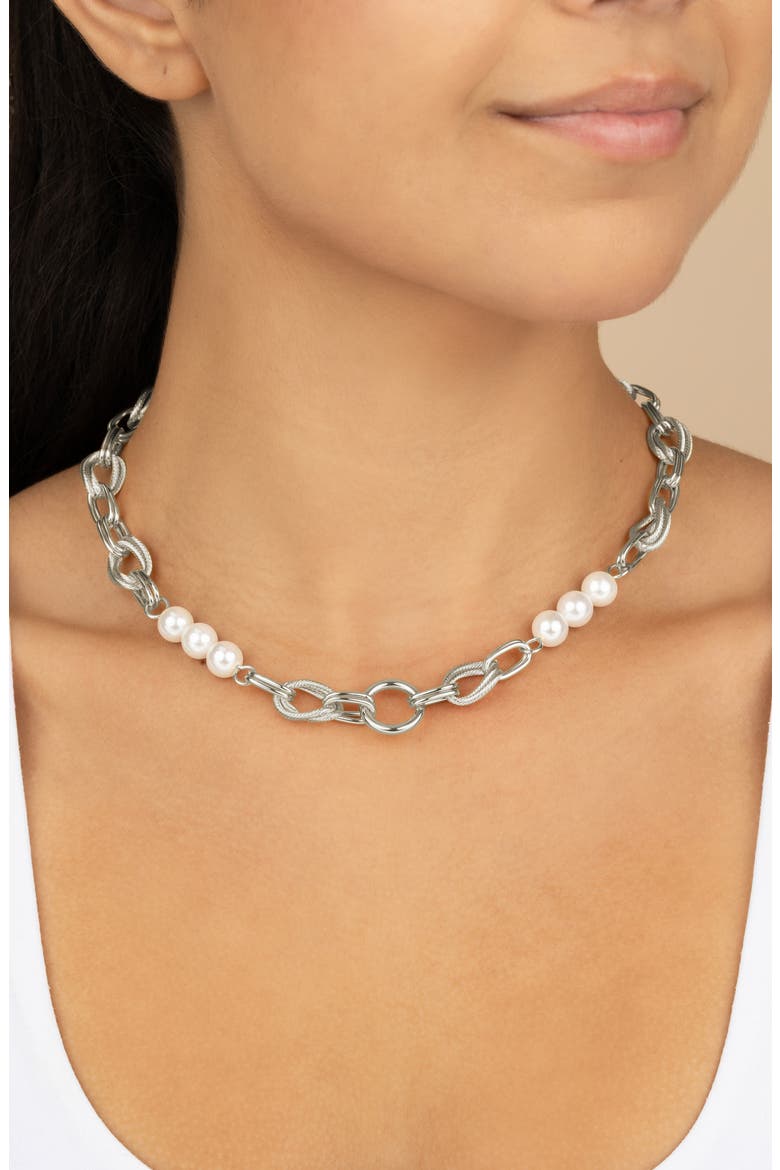Ivanna Faux Pearl Chain Necklace, Alternate, color, SILVER