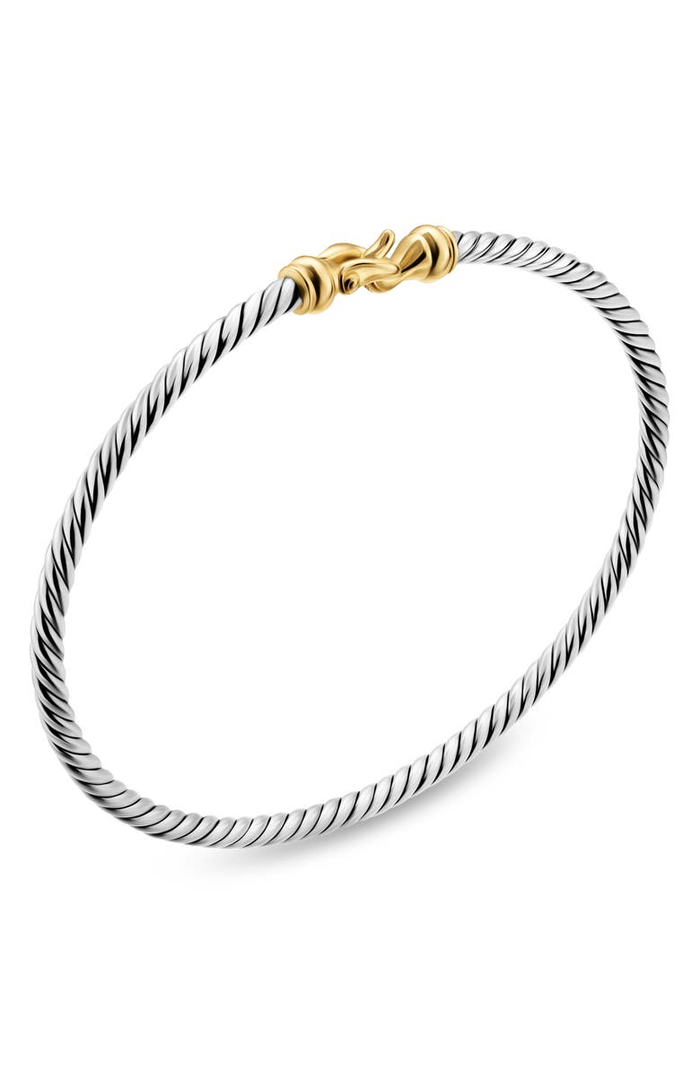David Yurman Micro Cable Flex<sup>®</sup> Buckle Bracelet in Sterling Silver with 14K Yellow Gold, 2.6mm, Alternate, color, Silver