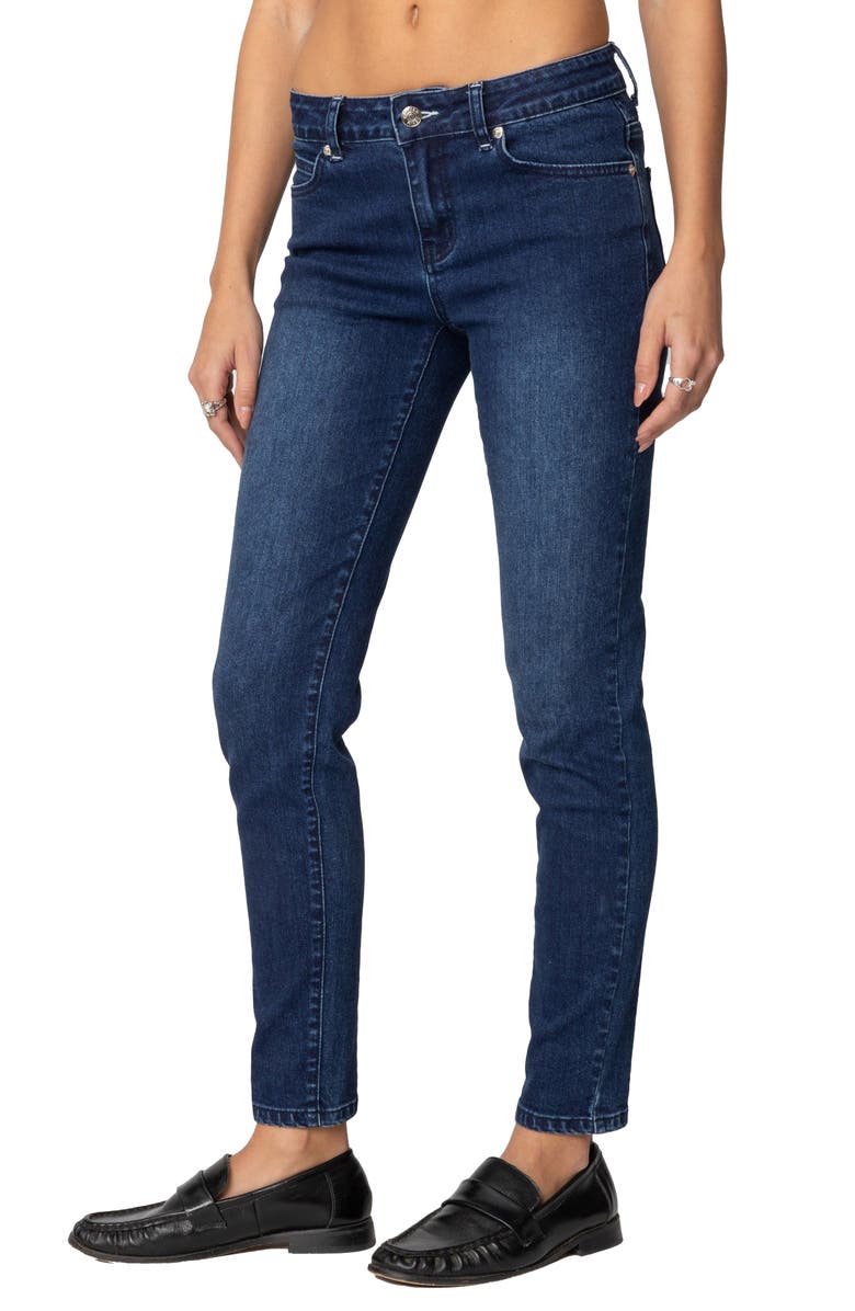 EDIKTED Rosalia Low Rise Skinny Jeans, Alternate, color, Dark-Blue-Washed