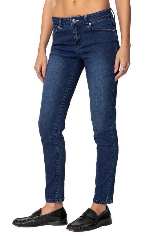 Shop Edikted Rosalia Low Rise Skinny Jeans In Dark-blue-washed