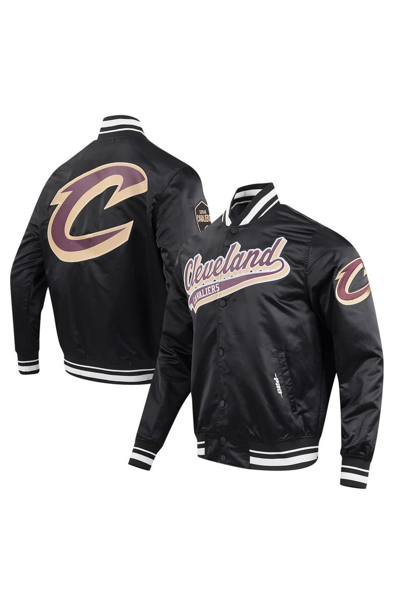 PRO STANDARD Men's Pro Standard Black Cleveland Cavaliers Script Tail Full-Snap Satin Varsity Jacket, Alternate, color,