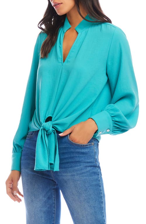 Karen Kane Tie Front Crepe Top In Turquoise