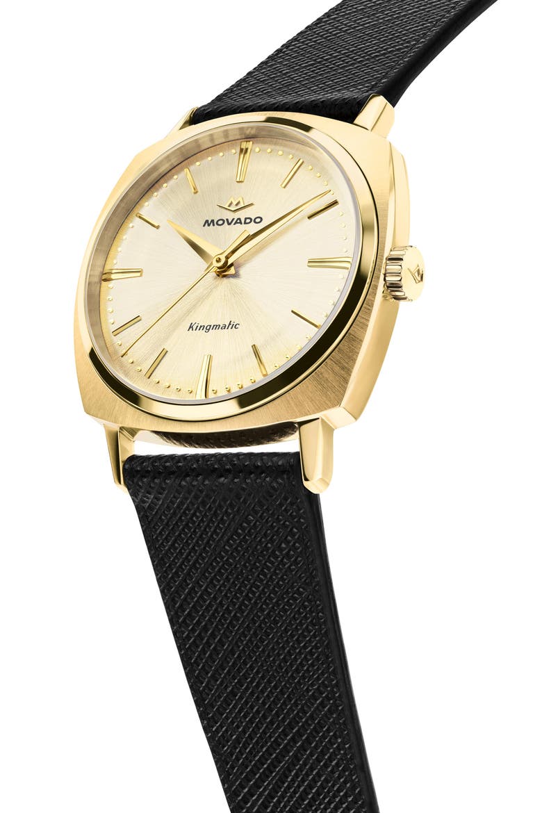 Kingmatic Automatic Leather Strap Watch, 35mm, Alternate, color, GOLD