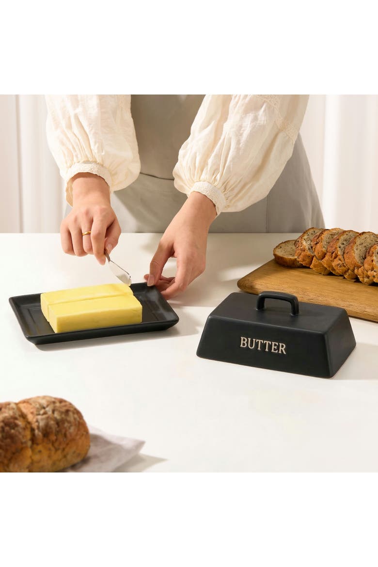 Ceramic Extra Large Butter Dish with Lid, Alternate, color, Black
