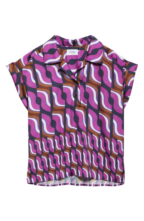 St John St. John Collection '70s Block Print Dolman Sleeve Satin Top