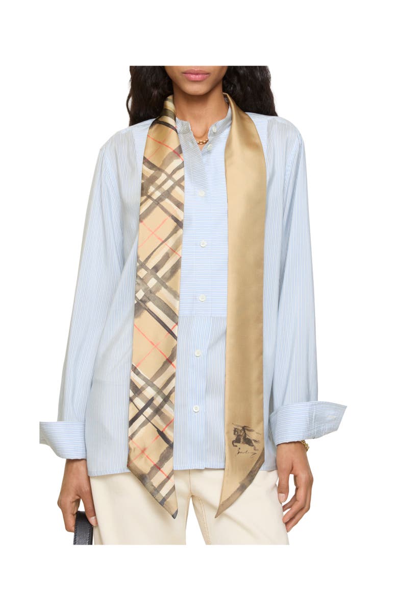 Burberry Skinny Watercolour Check Silk Scarf, Alternate, color, Sand Beige