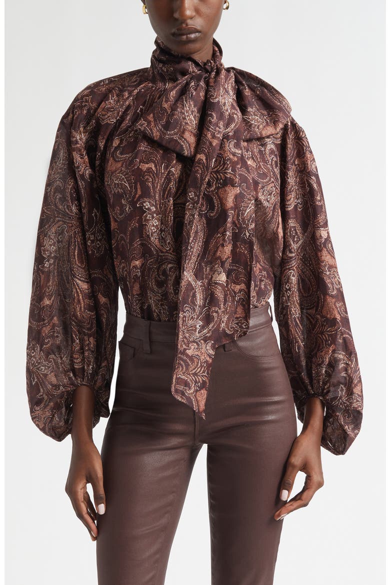 Rhett Oversize Linen & Silk Top, Main, color, BROWN ETCHED PAISLEY