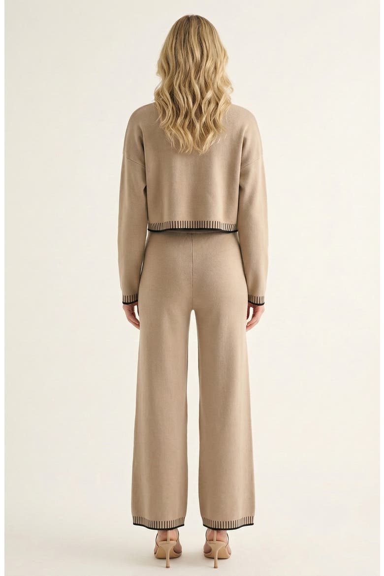 Contrast Trim Knit Cardigan Set, Alternate, color, Beige / Black Trim
