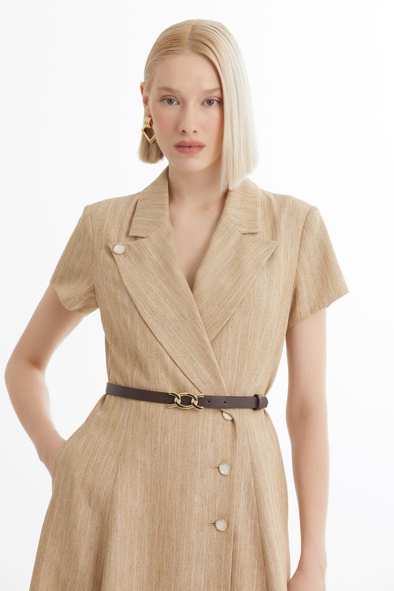Brown Belted Flounce Dress, Alternate, color, Brown