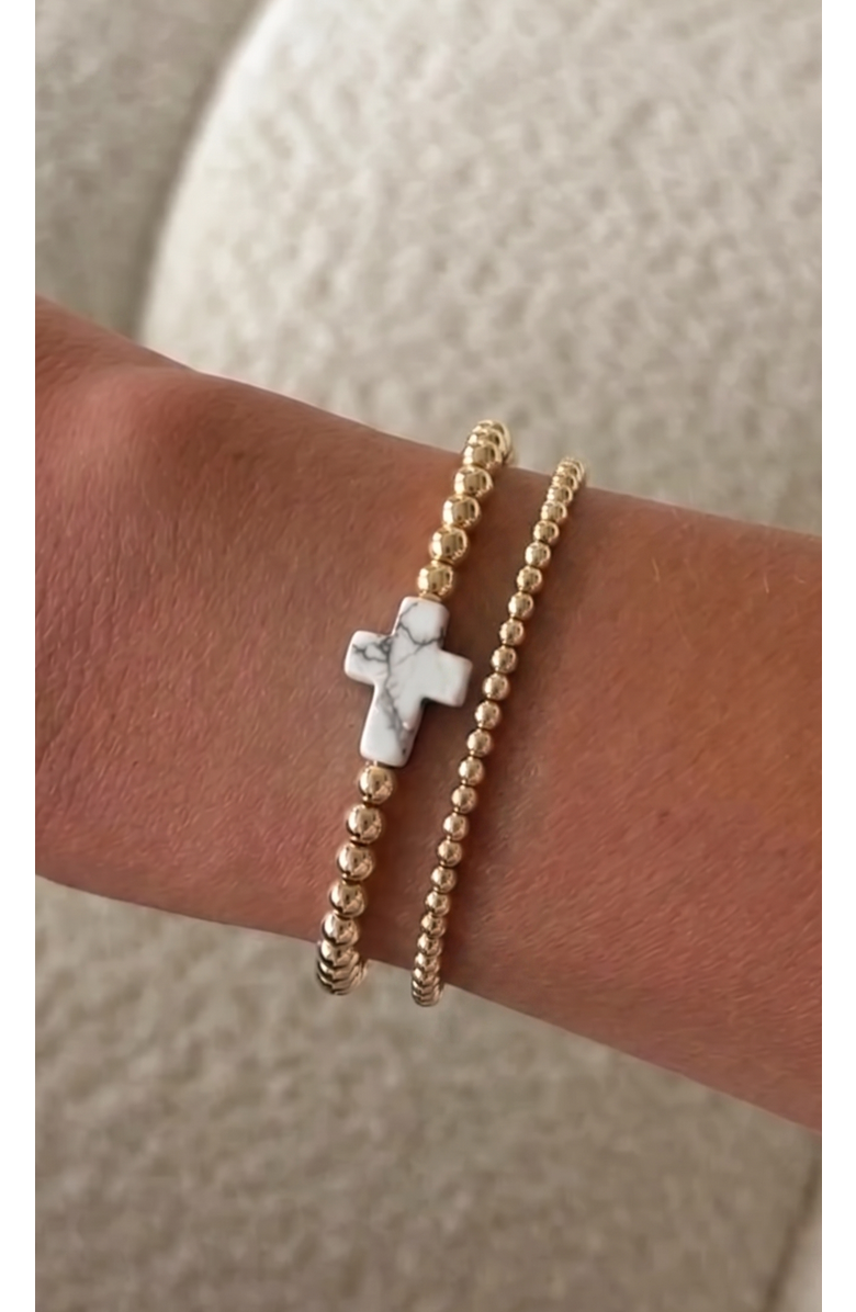 CUFFED BY NANO marble cross juno 14k gold filled bead bracelet two stack, Alternate, color, Gold
