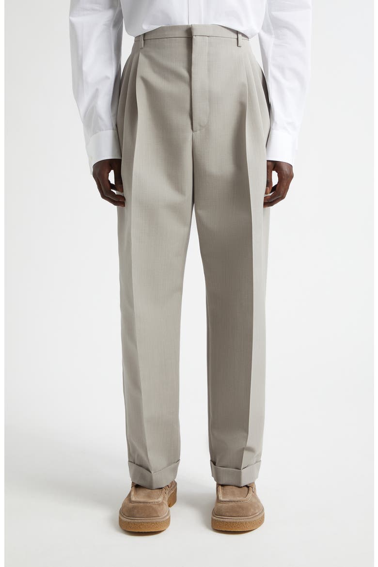 Pleated Dry Wool Mélange Toile Trousers, Main, color, 1105 STONE MELANGE