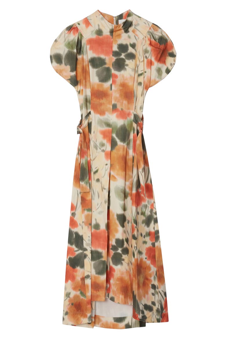 Tulip Puff Sleeve Cotton Midi Dress, Main, color, MARIGOLD MULTI