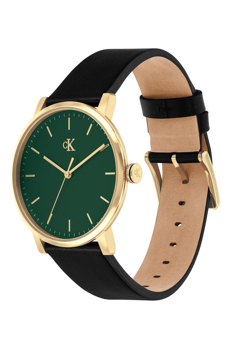 CK Real Leather Strap Watch, 40mm, Alternate, color, GREEN