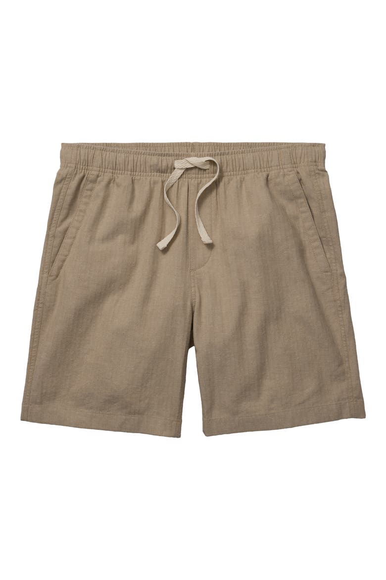 Nomad Drawstring Cotton & Linen Shorts, Alternate, color, KHAKI HERRINGBONE