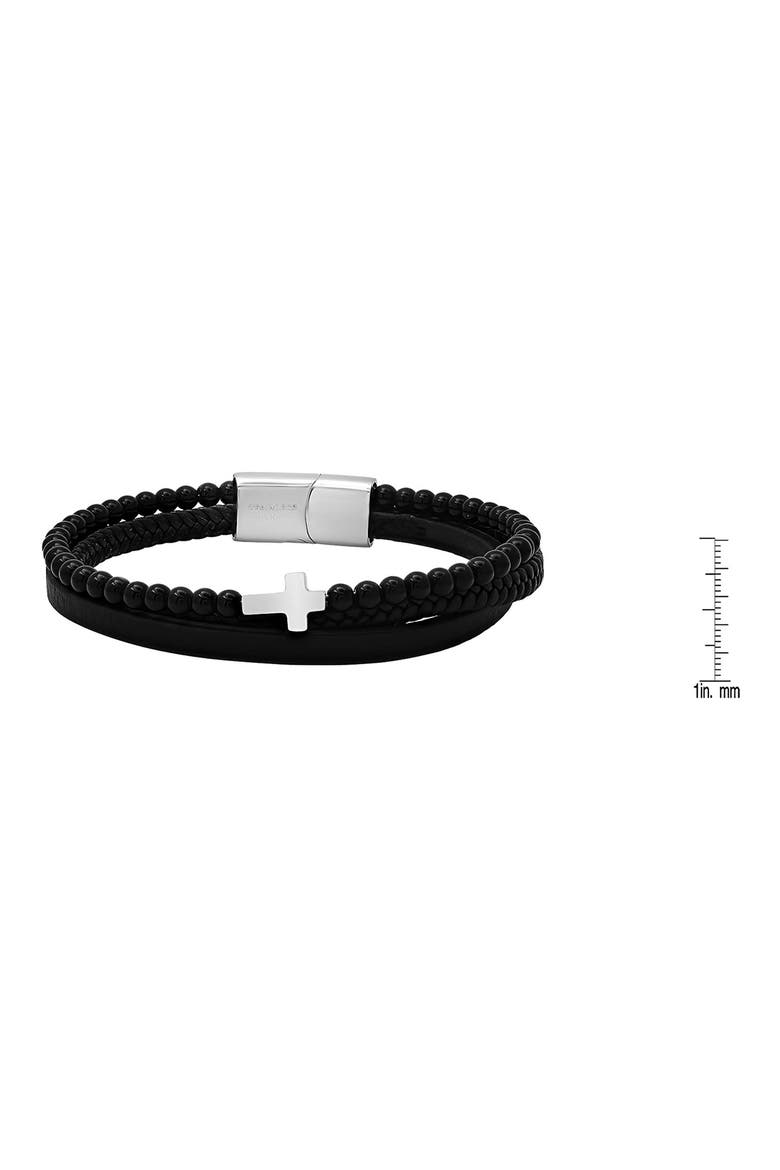 Men's Leather & Stone Beaded Layered Bracelet, Alternate, color, BLACK
