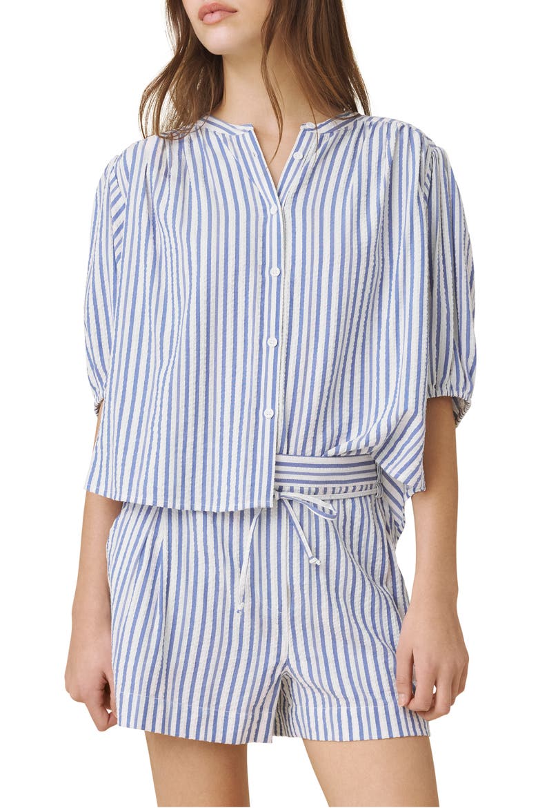 Madelyn Stripe Woven Shirt, Main, color, WHITE/ AZURE BLUE