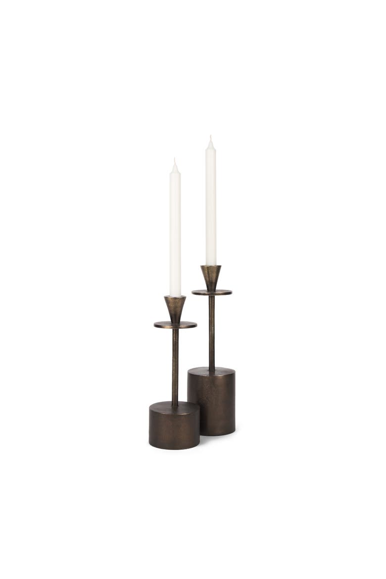Petria Antiqued Textured Metal Taper Candle Holders, Main, color, Antiqued Gold