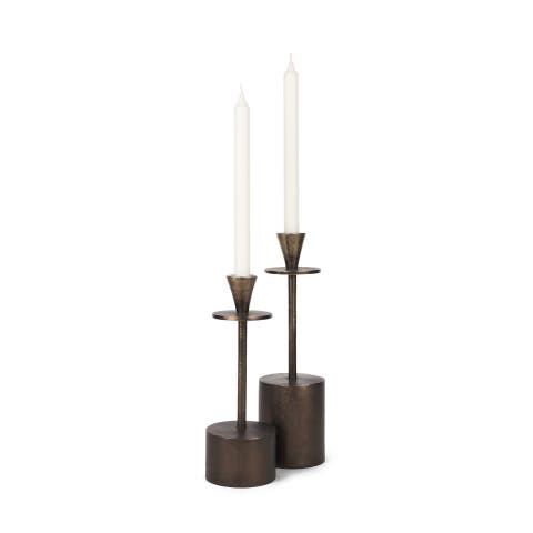 Petria Antiqued Textured Metal Taper Candle Holders
