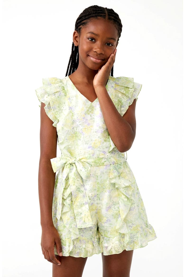 Kids' Floral Ruffle Romper, Alternate, color, YELLOW MULTI