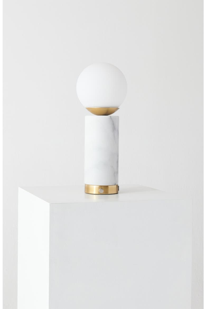 Aspen 14.5" Frosted Glass Orb and Marble LED Table Lamp with USB Charging Port and 3-Way Dimmer, Main, color, Natural Stone White