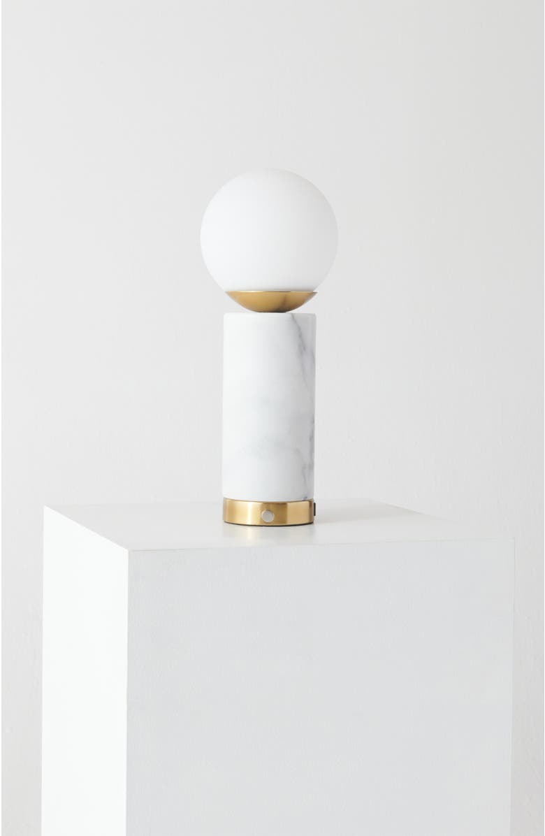 Brightech Aspen 14.5" Frosted Glass Orb and Marble LED Table Lamp with USB Charging Port and 3-Way Dimmer, Main, color, Natural Stone White