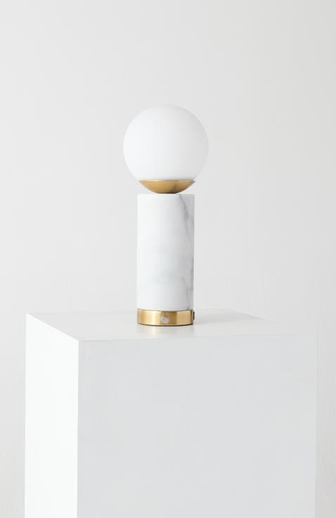 Aspen 14.5" Frosted Glass Orb and Marble LED Table Lamp with USB Charging Port and 3-Way Dimmer