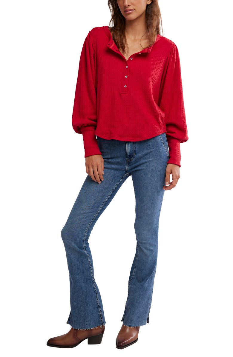 Free People Quinn Rib Henley Top, Alternate, color, Salsa