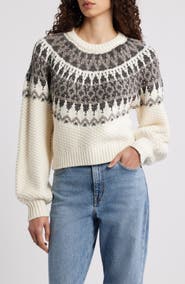 525 America Alora Metallic Fair Isle Balloon Sleeve Sweater
