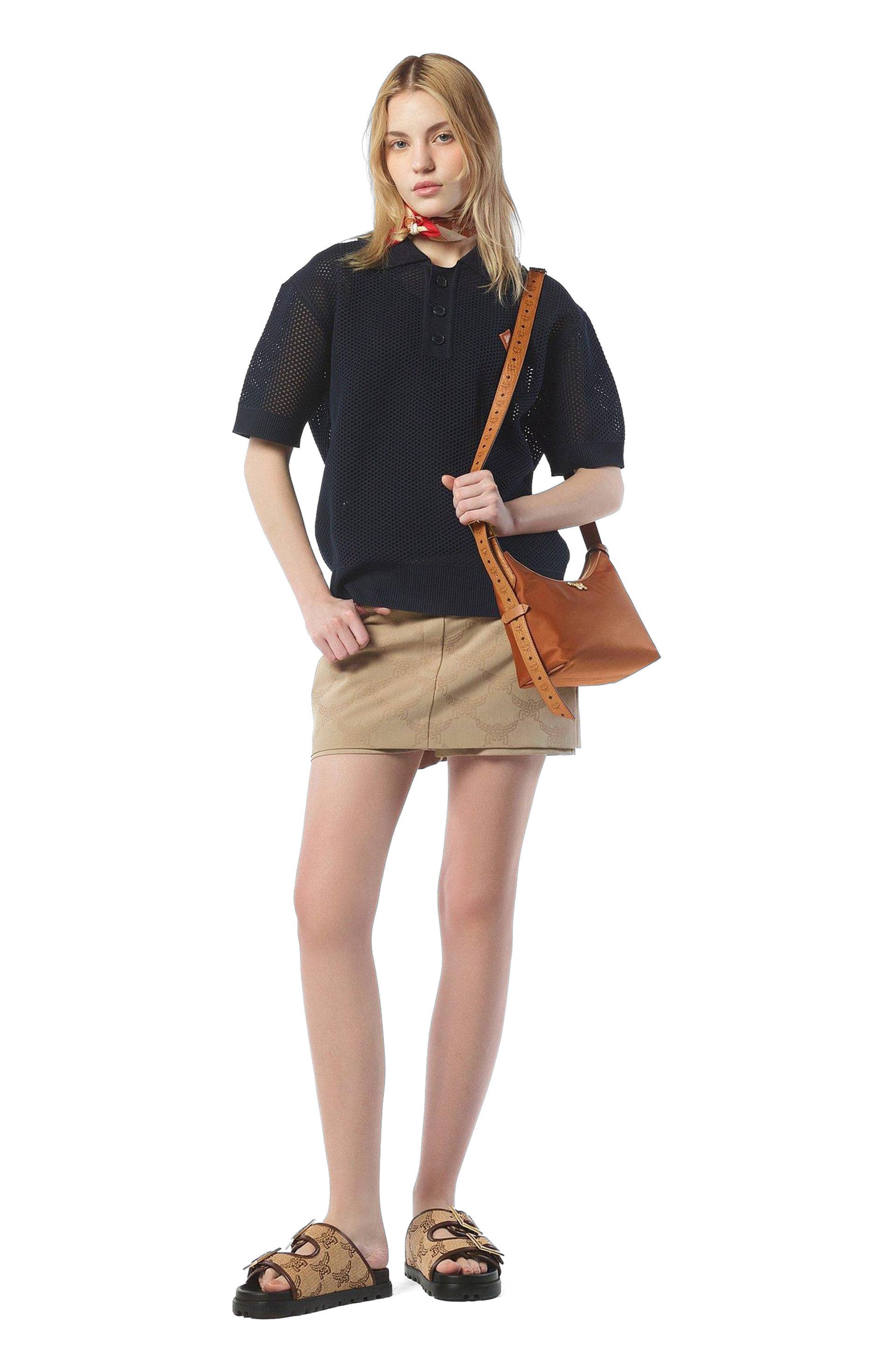 MCM Aren Hobo in Recycled Nylon and Monogram Print Leather, Main, color, 