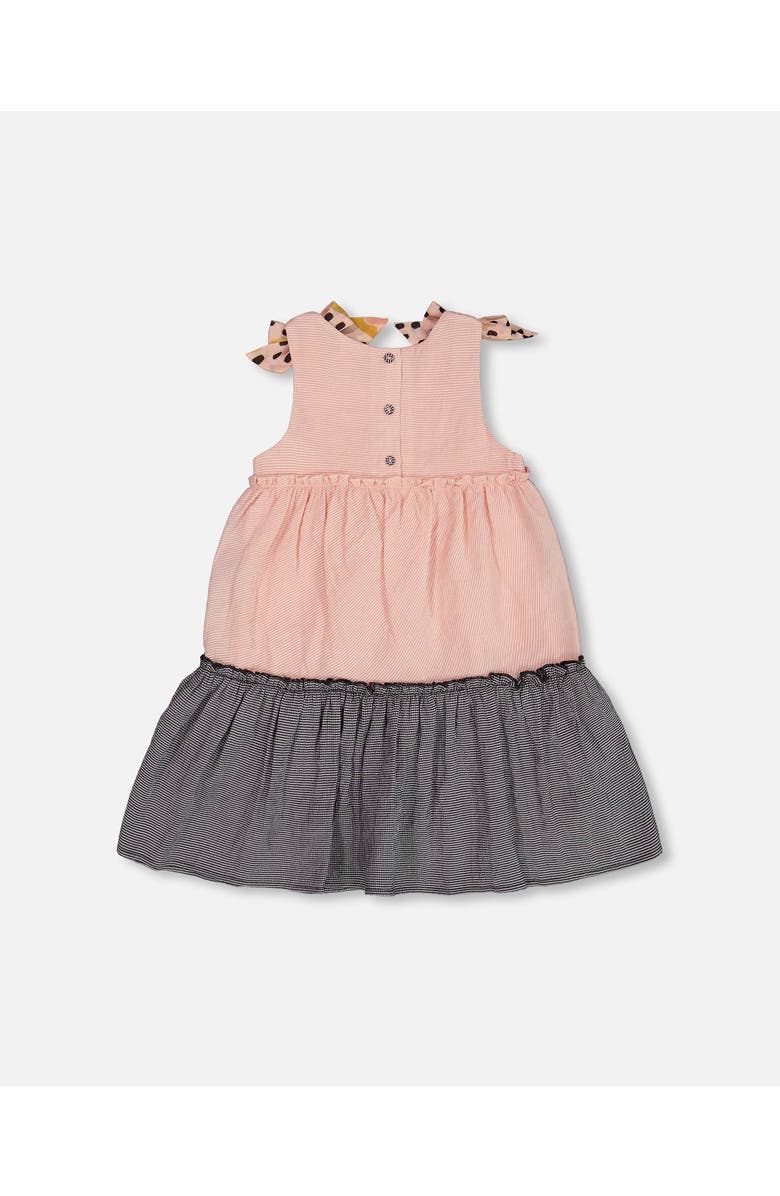 Deux par Deux Little Girl's Tiered Dress With Bows Pink And Black, Alternate, color, Pink And Black