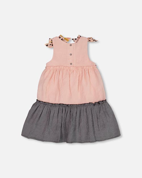 Deux Par Deux Girl's Tiered Dress With Bows Pink And Black In Pink And Black