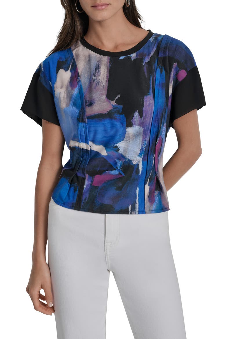 Chiffon Sleeve Knit Top, Main, color, BLUE BRUSH