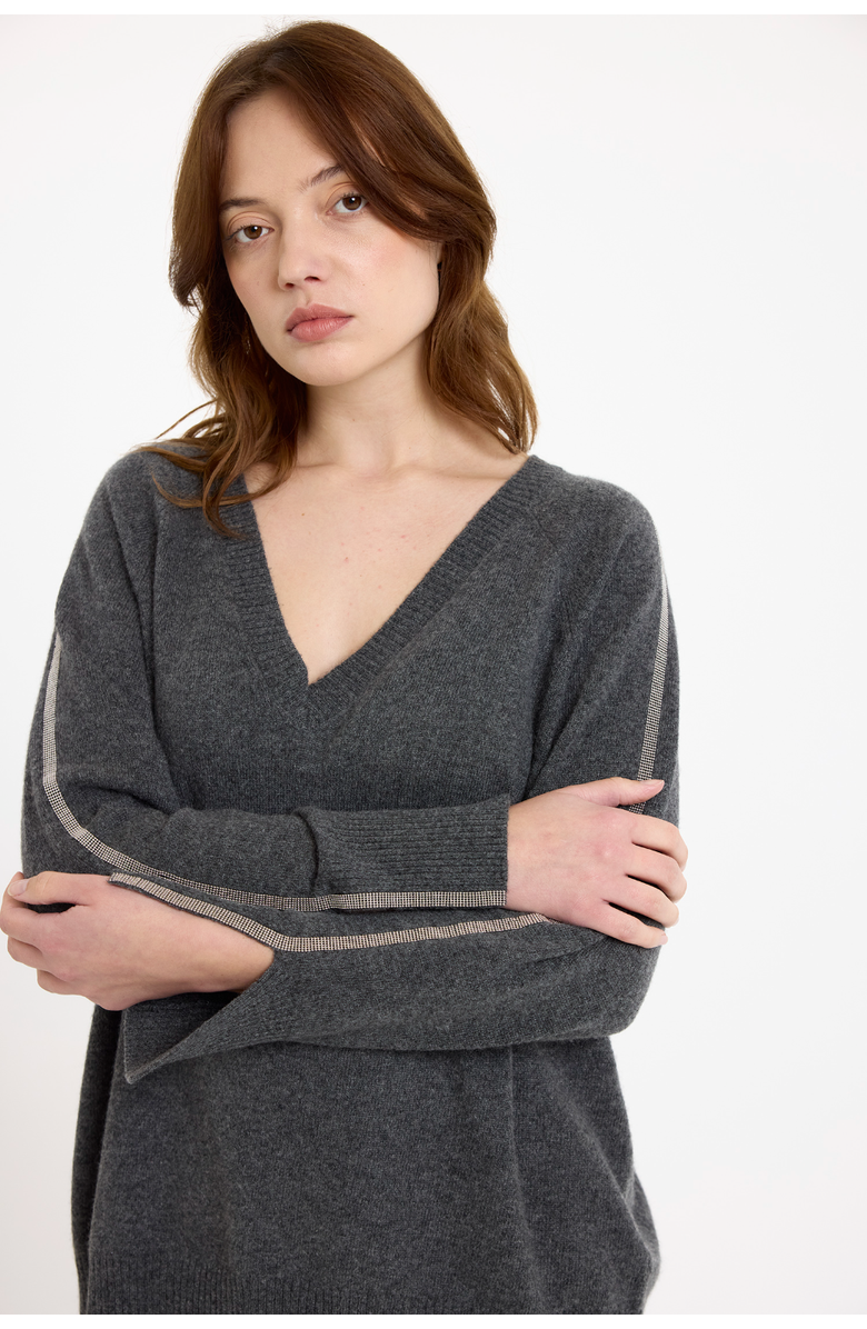 Brodie Pure Cashmere Glitz Split Cuff 100% Cashmere Sweater, Alternate, color, Derby Grey